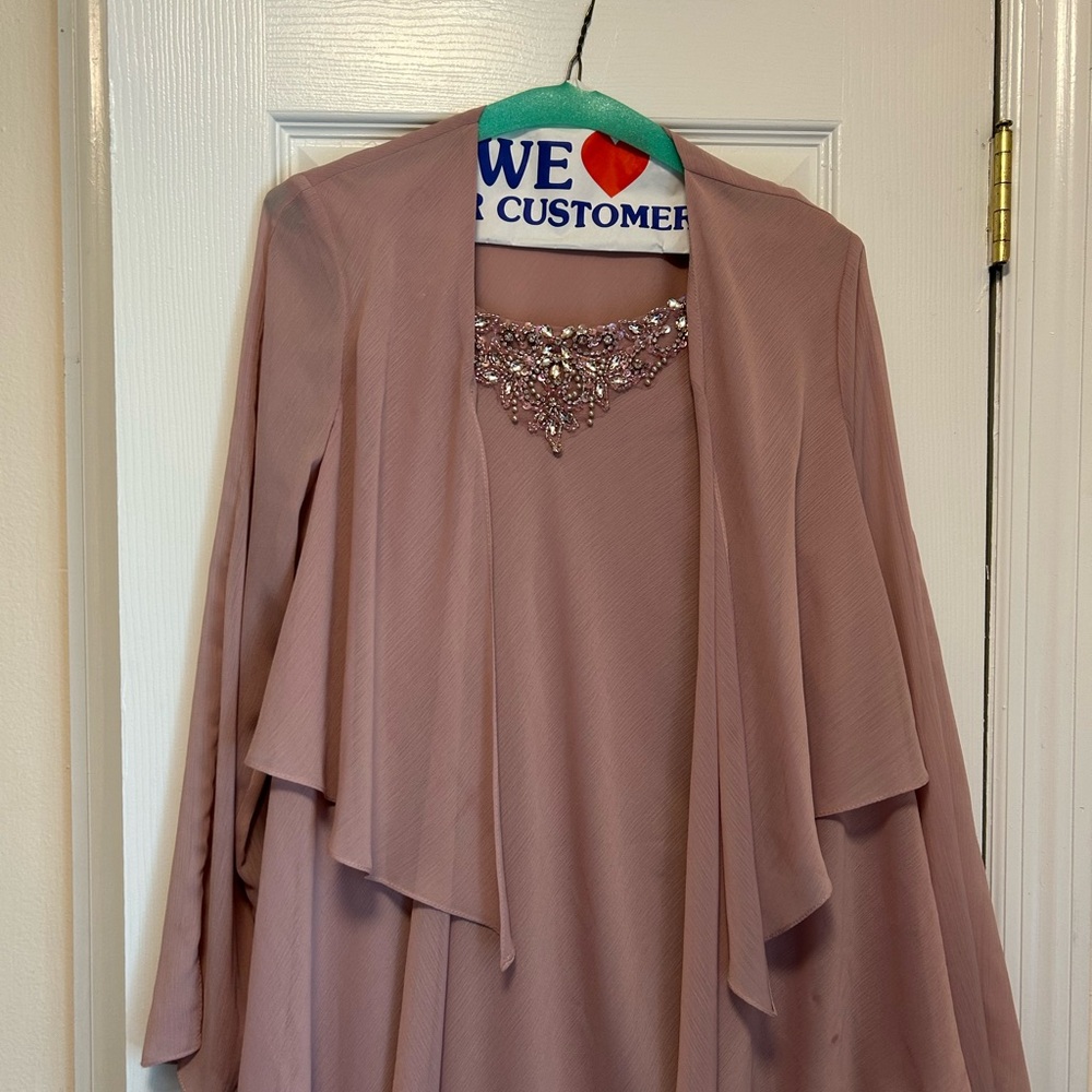 Elegant Mauve Dress with Embellished Neckline